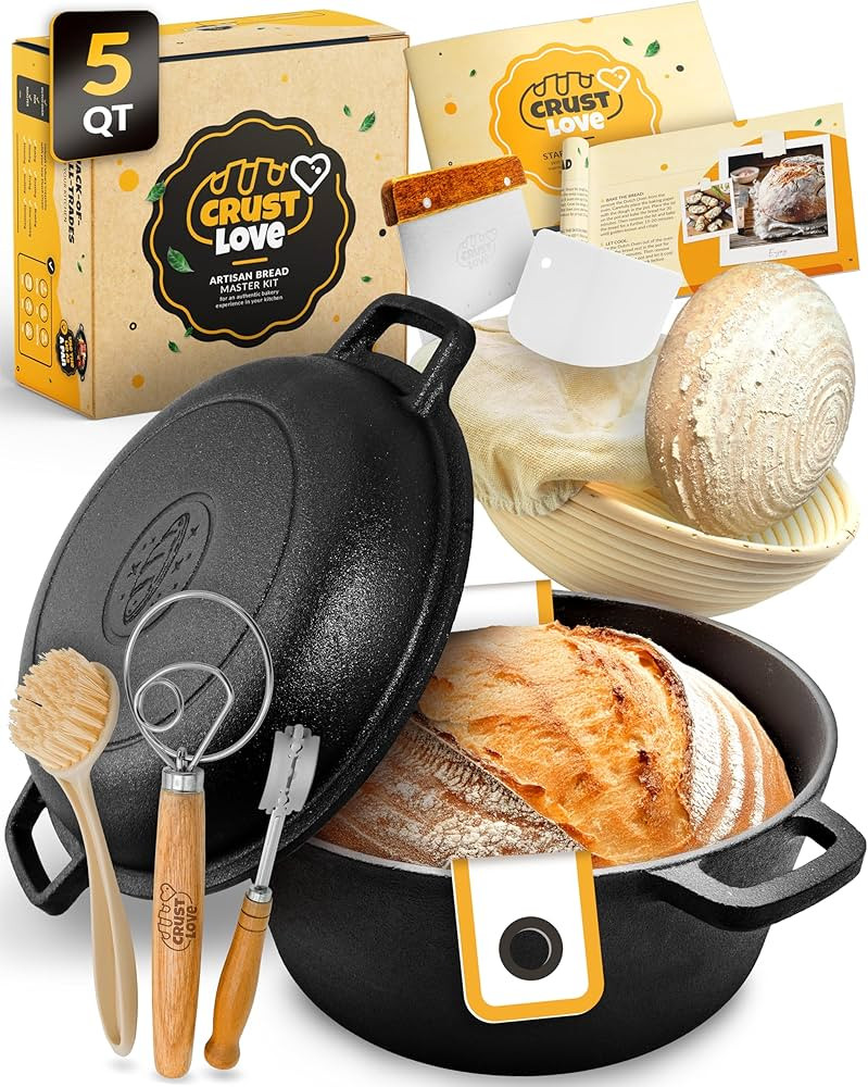 Cast Iron Dutch Oven for Bread Baking - incl. Sourdough Bread Baking Supplies like Banneton Bread... | Amazon (US)