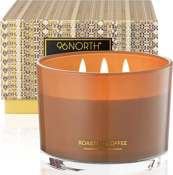96NORTH Luxury Coffee Soy Candle | Large 3 Wick Jar Candle | Up to 50 Hours Burning Time | 100% N... | Amazon (US)