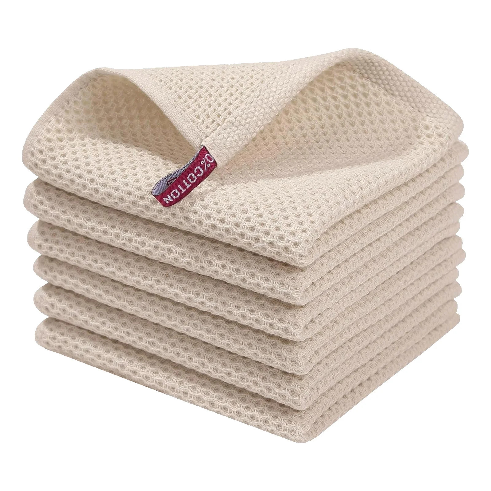 6-Pack Cotton Dish Cloths, Waffle Weave Kitchen Towels For Drying, Off-White/White/Fruit Green/Black | Wayfair North America