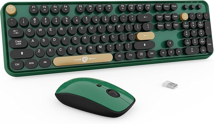 Wireless Keyboard and Mouse Combo, 104 Round Keys Cute Colorful Keyboard and Mouse with Retro Typ... | Amazon (US)