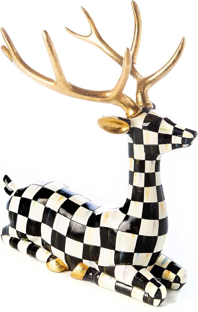 MACKENZIE-CHILDS Checkmate Sitting Deer Statue, Christmas Indoor Home Decor, Holiday Deer Decor | Amazon (US)