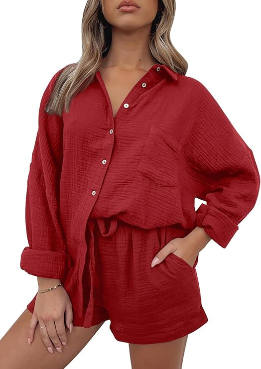 AUTOMET 2 Piece Sets For Women Lounge Wear Matching Two Piece Pajama Fashion Oversized Shirts And... | Amazon (US)
