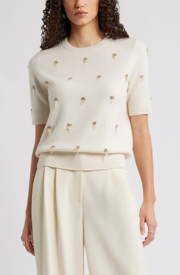 Nordstrom Embellished Short Sleeve Wool & Cashmere Sweater | Nordstromrack | Nordstrom Rack