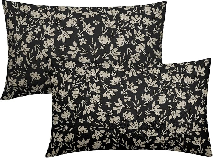 Vintage Flower Lumbar Pillow Covers 12x20 Set of 2 Rustic Old Style Cute Small Floral Black Cream... | Amazon (US)