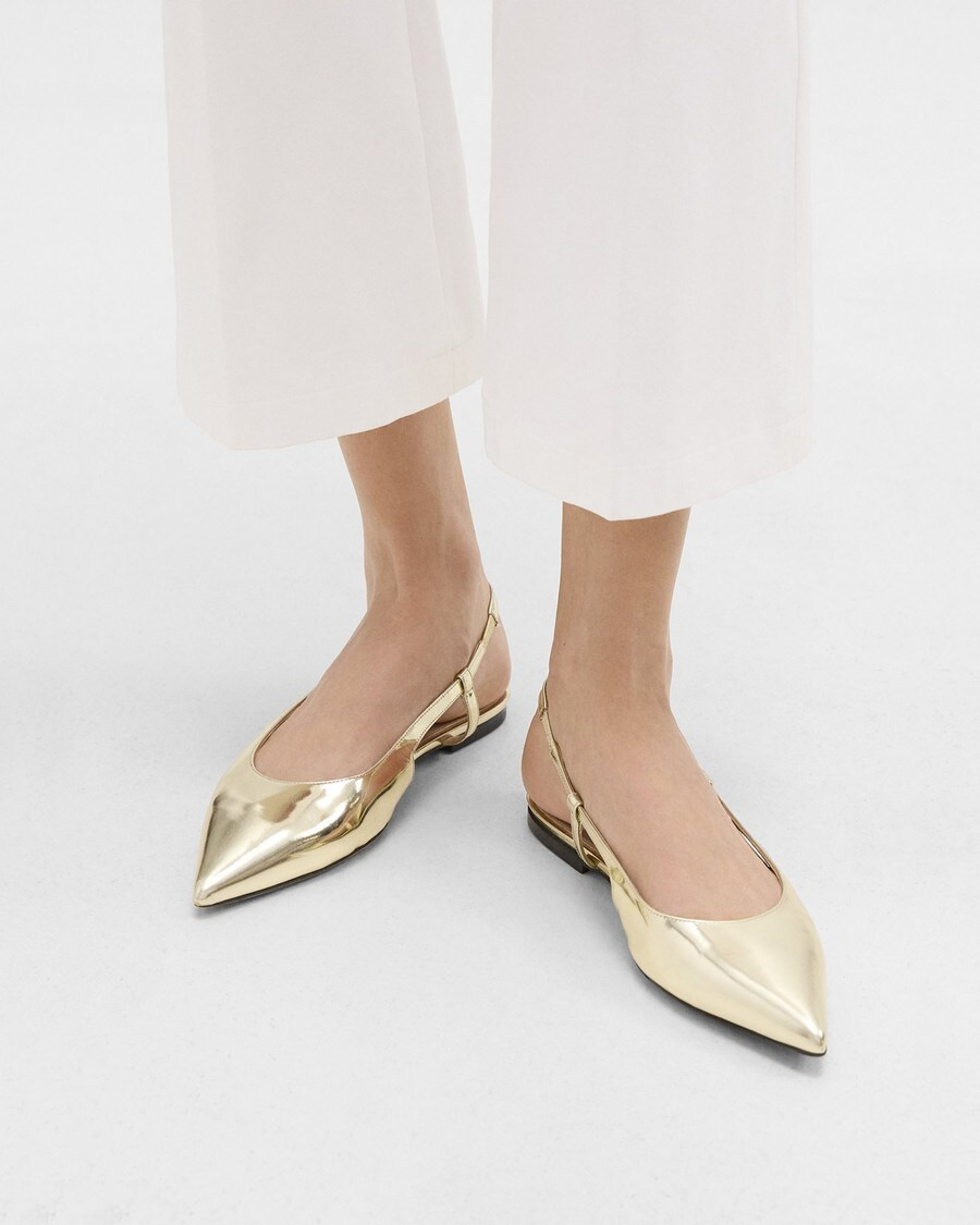 Slingback Flat in Metallic Leather | Theory
