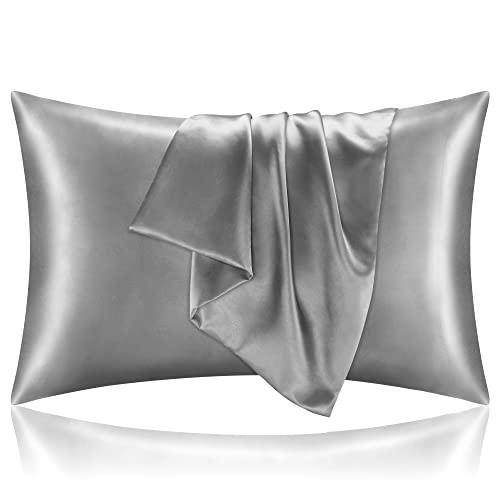 BEDELITE Satin Pillowcase for Hair and Skin, Super Soft and Cooling Similar to Silk Pillow Cases 2 Pack with Envelope Closure, Gift for Women Men(20"x26" Standard Size, Grey) | Amazon (US)