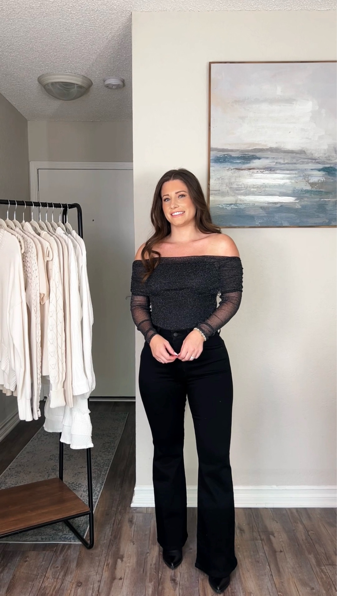 Off the shoulder mesh bodysuit wearing “black shimmer” in size XXS 🖤

#LTKStyleTip #LTKFindsUnder100 #LTKSeasonal