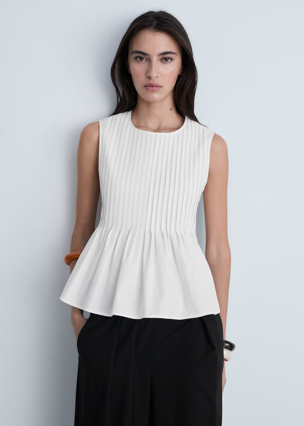 Cotton pleats top - Women | MANGO USA | Mango (US/MX/AU)