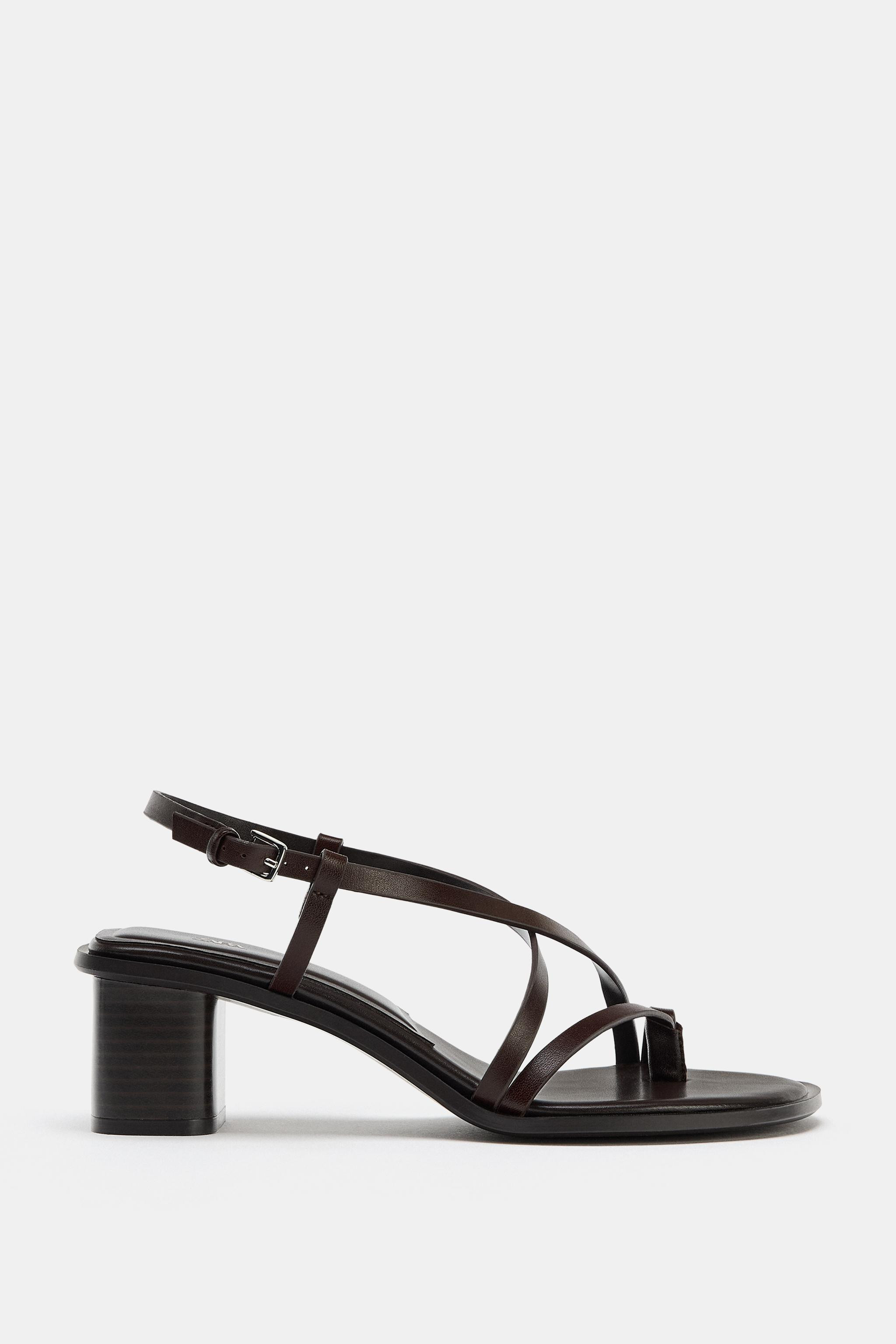 LEATHER WIDE HEEL SANDALS | Zara US