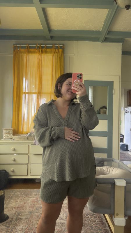 I got this comfy set from aerie for postpartum but it is very much bump friendly too!! Wearing size XL. Top is 30% off! 

#LTKbump #LTKmidsize #LTKsalealert