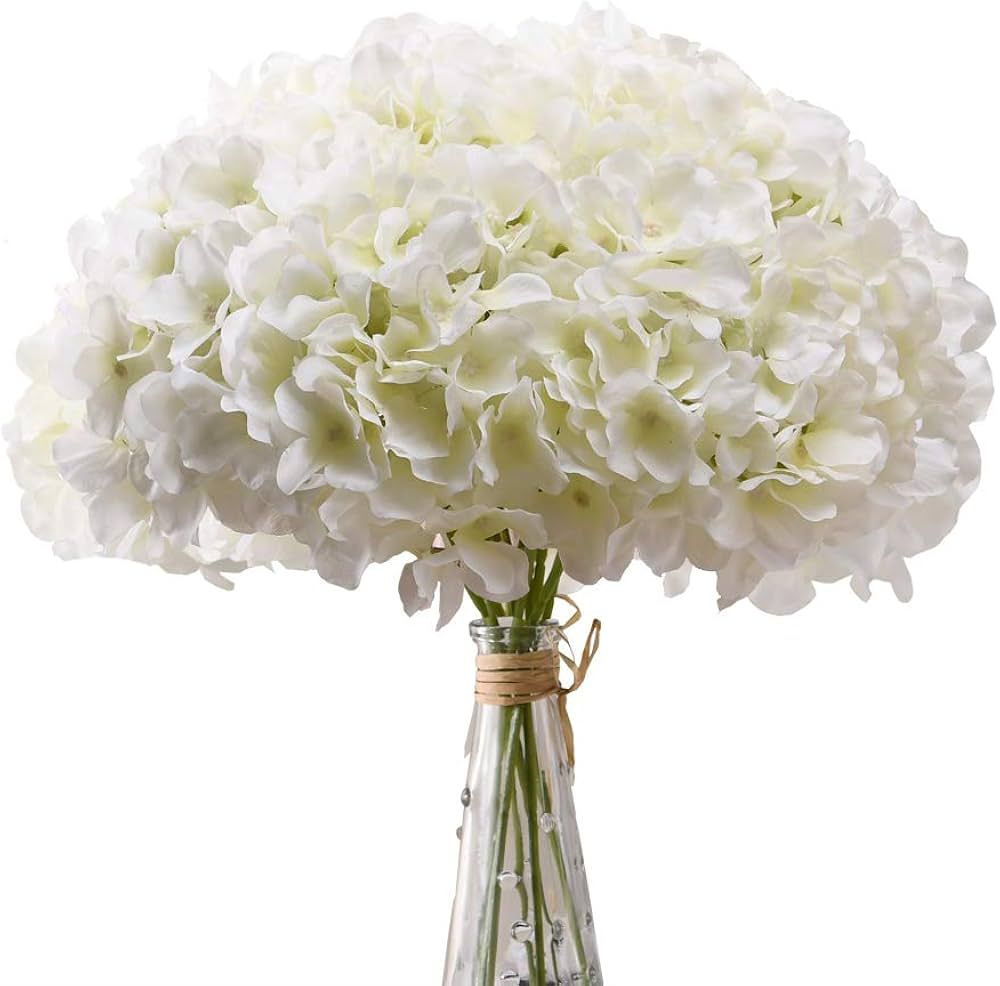 AVIVIHO White Hydrangea Silk Flowers Heads Pack of 10 Ivory White Full Hydrangea Flowers Artifici... | Amazon (US)