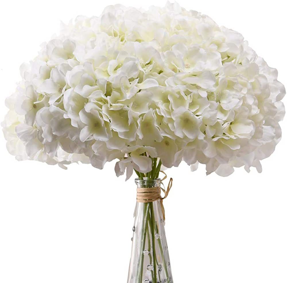 AVIVIHO White Hydrangea Silk Flowers Heads Pack of 10 Ivory White Full Hydrangea Flowers Artifici... | Amazon (US)