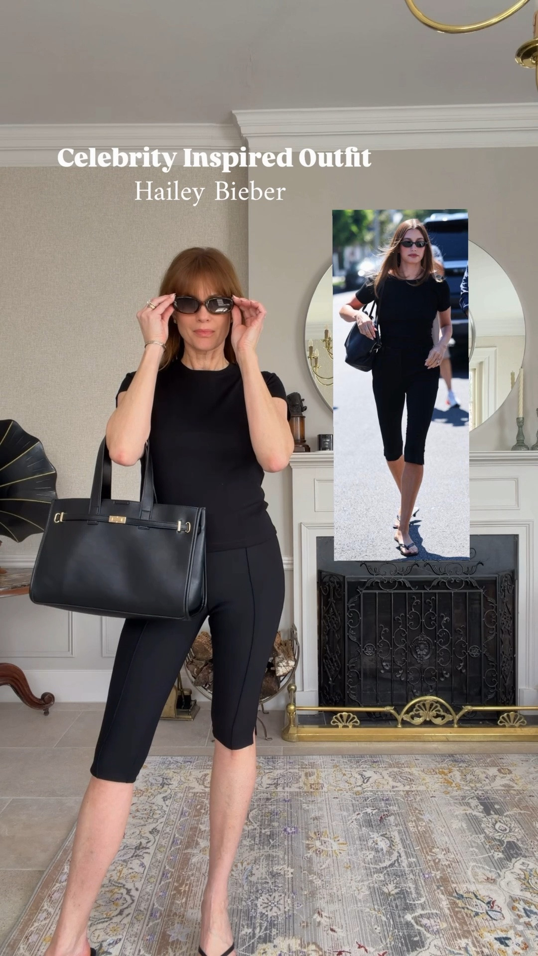 Celebrity inspired outfit: Hailey Bieber 
Capri pants 
Black t shirt 
Thong sandals

#LTKuk #LTKsummer #LTKstyletip