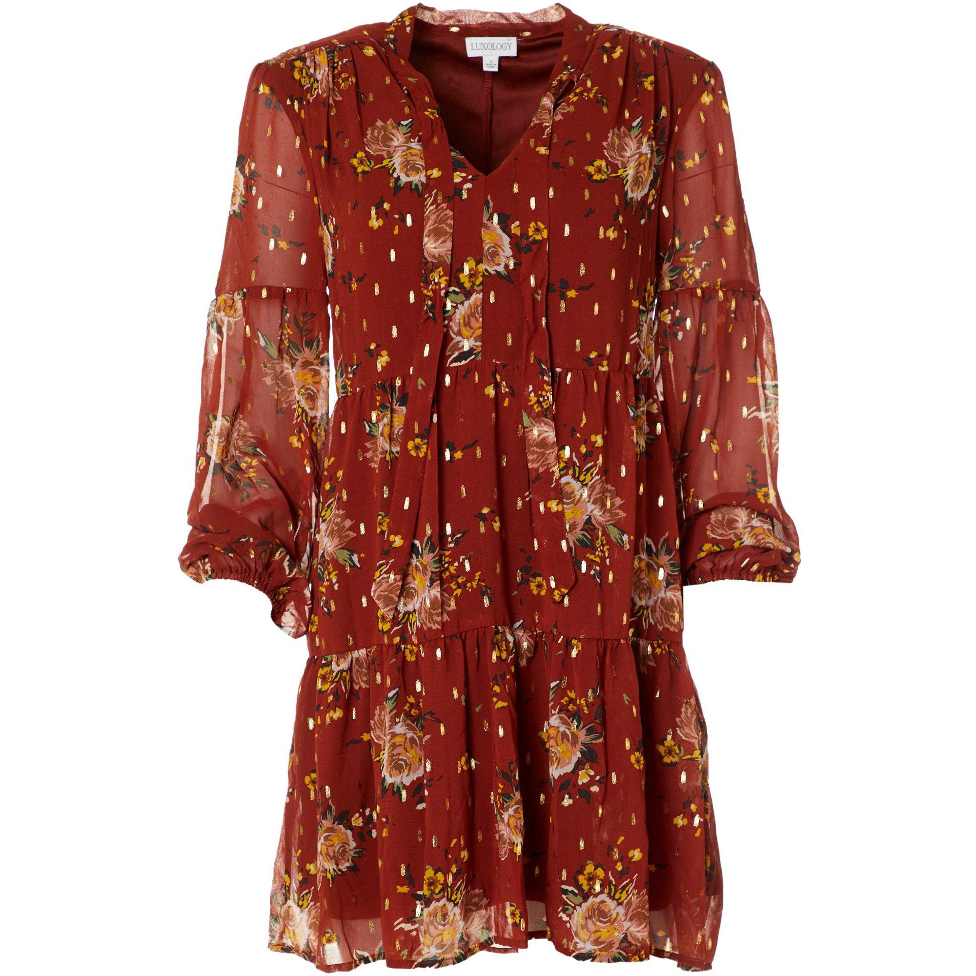 Luxology Womens Long Sleeve Tiered Floral Dress | Walmart (US)