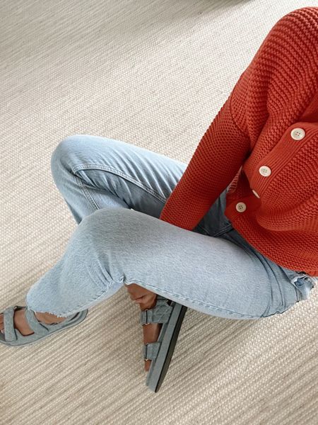 OOTD - orange sweater - Abercrombie denim - denim sandals - xs - TTS 