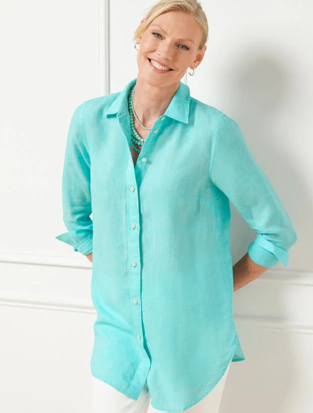 Linen Boyfriend Shirt - Cross Dyed | Talbots