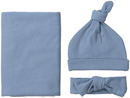 Newborn Baby Girl Boy Swaddle Wrap Blanket Sleeping Bag+Headband +Hat 3pcs Outfits Set (Gray-Blue... | Amazon (US)