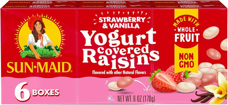 Sun-Maid Strawberry & Vanilla Yogurt Coated Raisins, 1 oz Box, 6 Pk | Amazon (US)