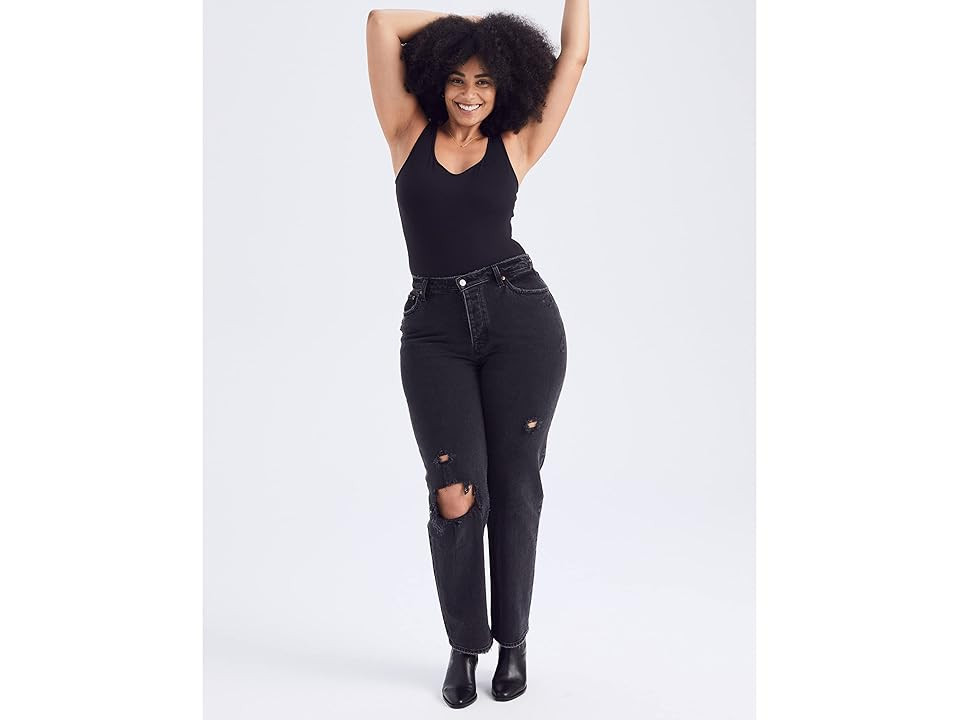 Abercrombie & Fitch Curve Love High Rise Dad Jeans (Black Destroy) Women's Jeans | Zappos