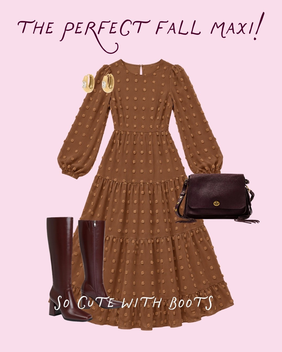 This might be the PERFECT fall maxi dress! 🍂 I’m loving the rich brown color, pretty textured details, and flowy silhouette that makes it feel so feminine. Pair it with tall burgundy boots and a coordinating handbag for an effortlessly chic fall outfit!

#LTKOOTD #LTKSeasonal #LTKOver40 #LTKStyleTip