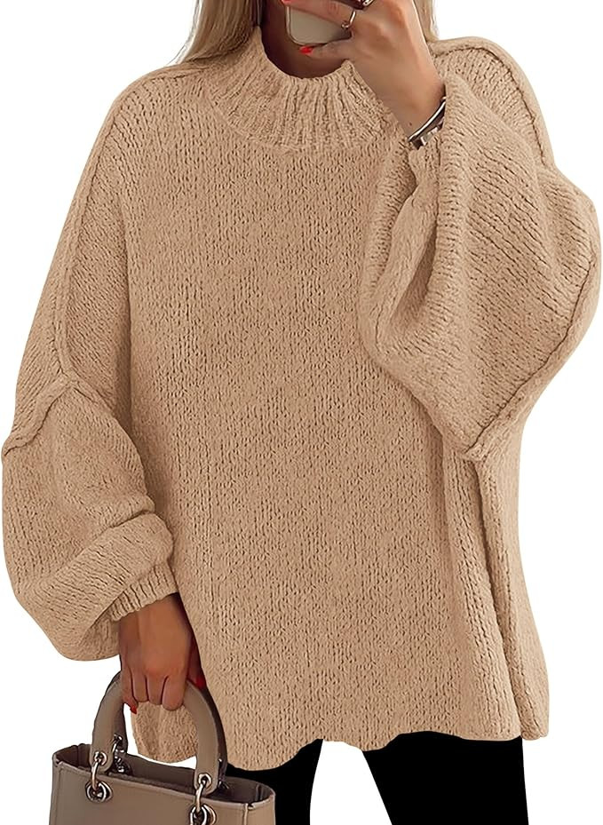 PRETTYGARDEN Women's 2025 Fall Oversized Sweaters Chunky Knit Mock Neck Long Sleeve Casual Trendy... | Amazon (US)
