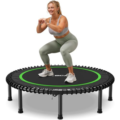 BCAN 48" Adult Fitness Trampoline with Durable Bungees, Stable & Quiet Exercise Rebounder,Great Mini Trampoline for Indoor/Garden Workout - Green | Amazon (US)