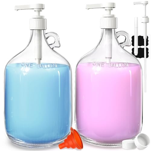 2 Pack Gallon Glass Pump Bottle Dispensers with 3 Pumps and 2 Airtight Lids, Laundry Soap Dispensers with 1 Funnel, Liquid Laundry Detergent Dispensers for Fabric Softener, Shampoo, Body Wash | Amazon (US)
