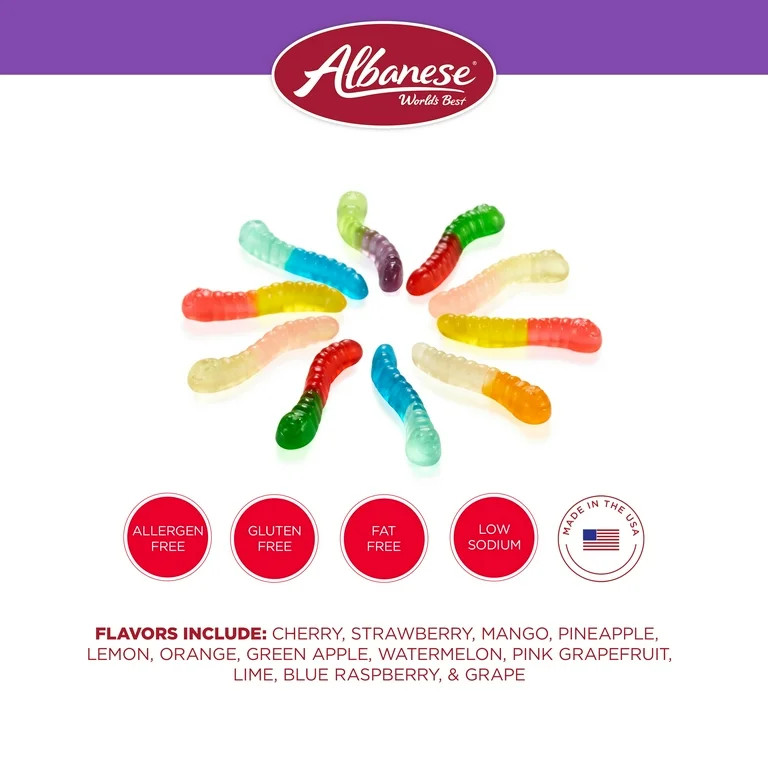 Albanese 12 Flavor Mini Gummi Worms, 36oz Resealable Bag, Family Size | Walmart (US)