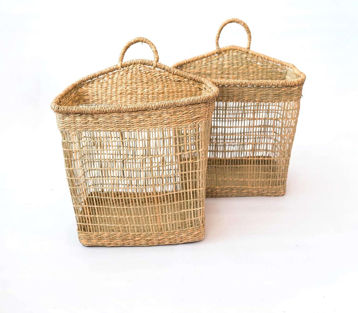 LiLaCraft Set of 2 Floppy Seagrass Baskets, natural Woven Storage Basket Handicraft, Wicker Baske... | Amazon (US)
