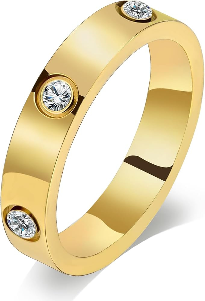 Stainless Steel Ring for Women Men, Non-tarnish Gold Plated Love Ring Cubic Zirconia Friendship C... | Amazon (US)