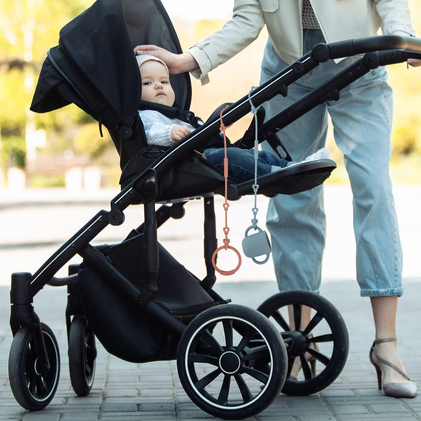 Toy Safety Straps, Silicone Pacifier Clips, Adjustable Stretchable Sippy Cup Straps for Strollers... | Amazon (US)