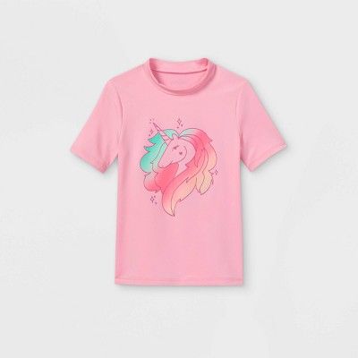 Girls' Unicorn Print Short Sleeve Rash Guard Swim Shirt - Cat & Jack™ Pink | Target