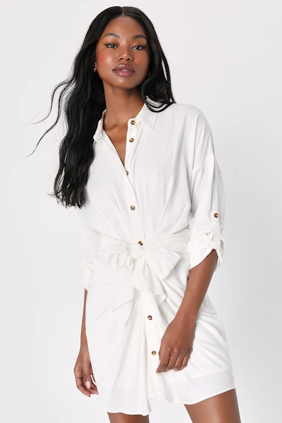 Charming Confidence White Collared Button-Up Mini Dress | Lulus