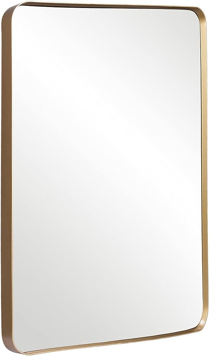 GIFTTROVE Gold Wall Mirror for Bathroom, 22x30 Inch Metal Frame Rectangle Mirror with Rounded Cor... | Amazon (US)