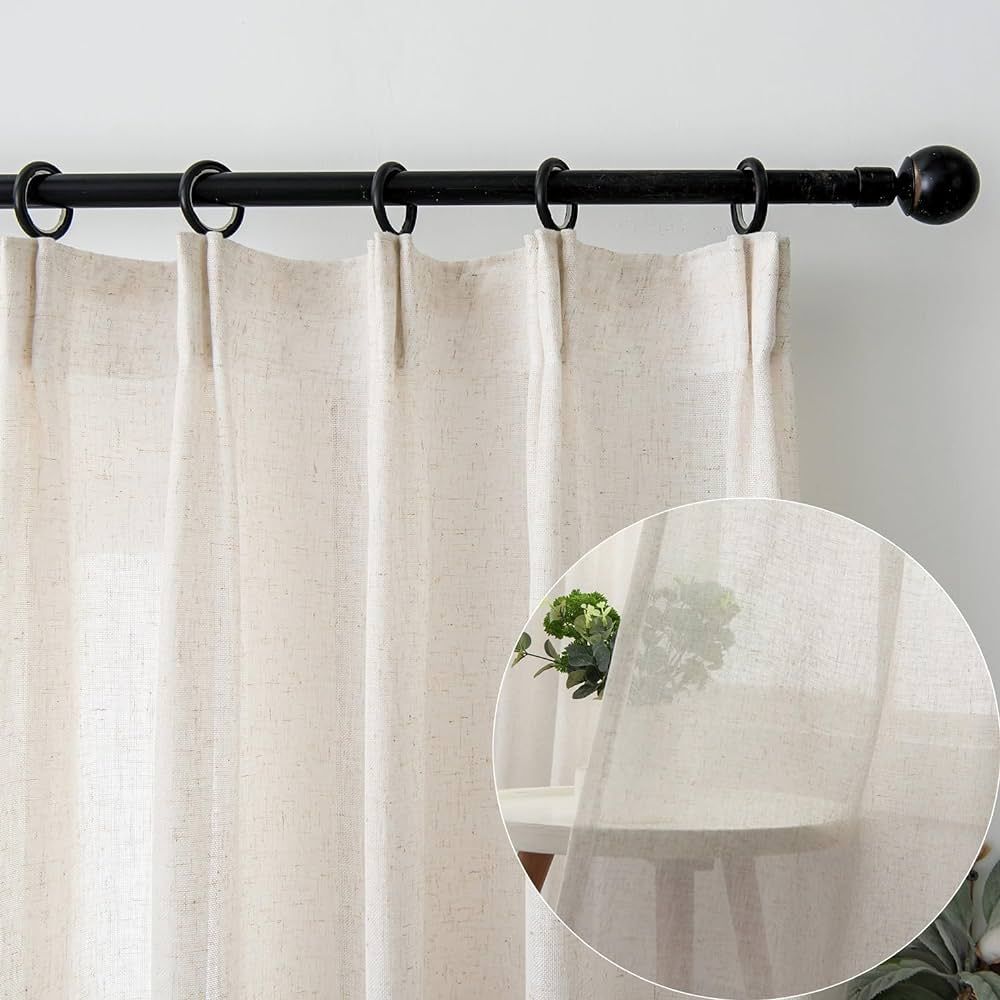 Ftinala Sheer Curtains 108 Inches Long Faux Linen Curtains Pinch Pleat Drapes for Living Room Far... | Amazon (US)