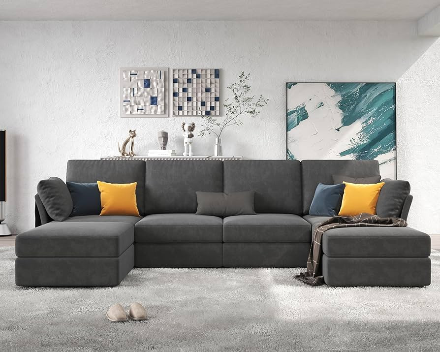 VANACC 131 Inches Modular Sectional Sofa, 6 Seats U Shaped Sofa with Chaise, Oversized Sectional ... | Amazon (US)