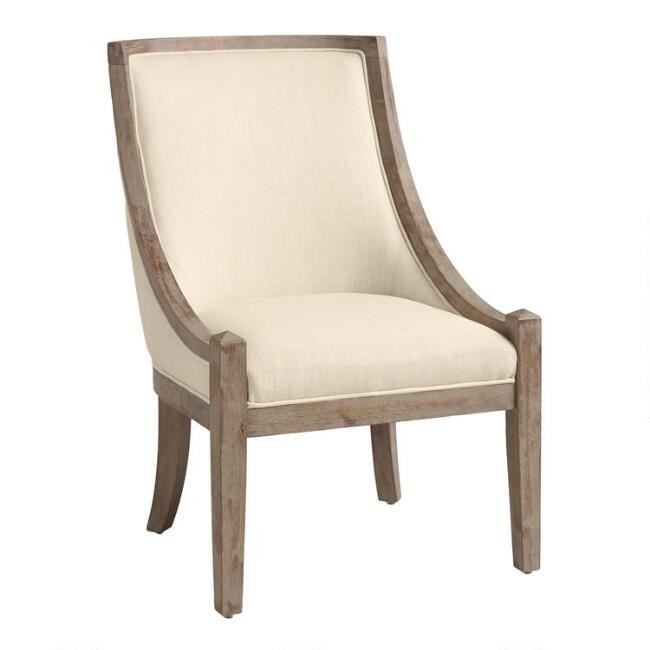 Distressed Wood High Back Henry Upholstered Chair | World Market