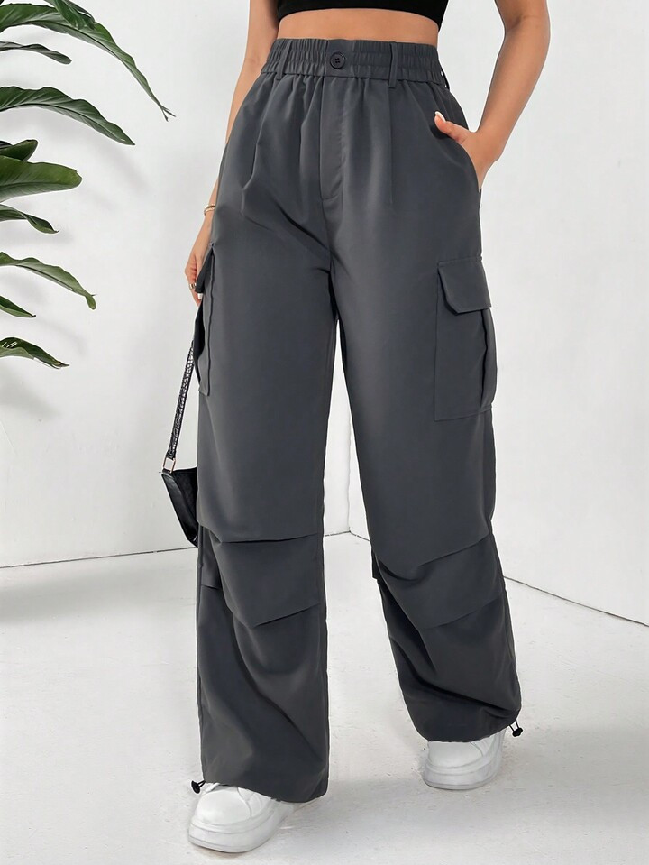 SHEIN Essnce Ladies' Solid Color Drawstring Parachute Pants Cargo | SHEIN
