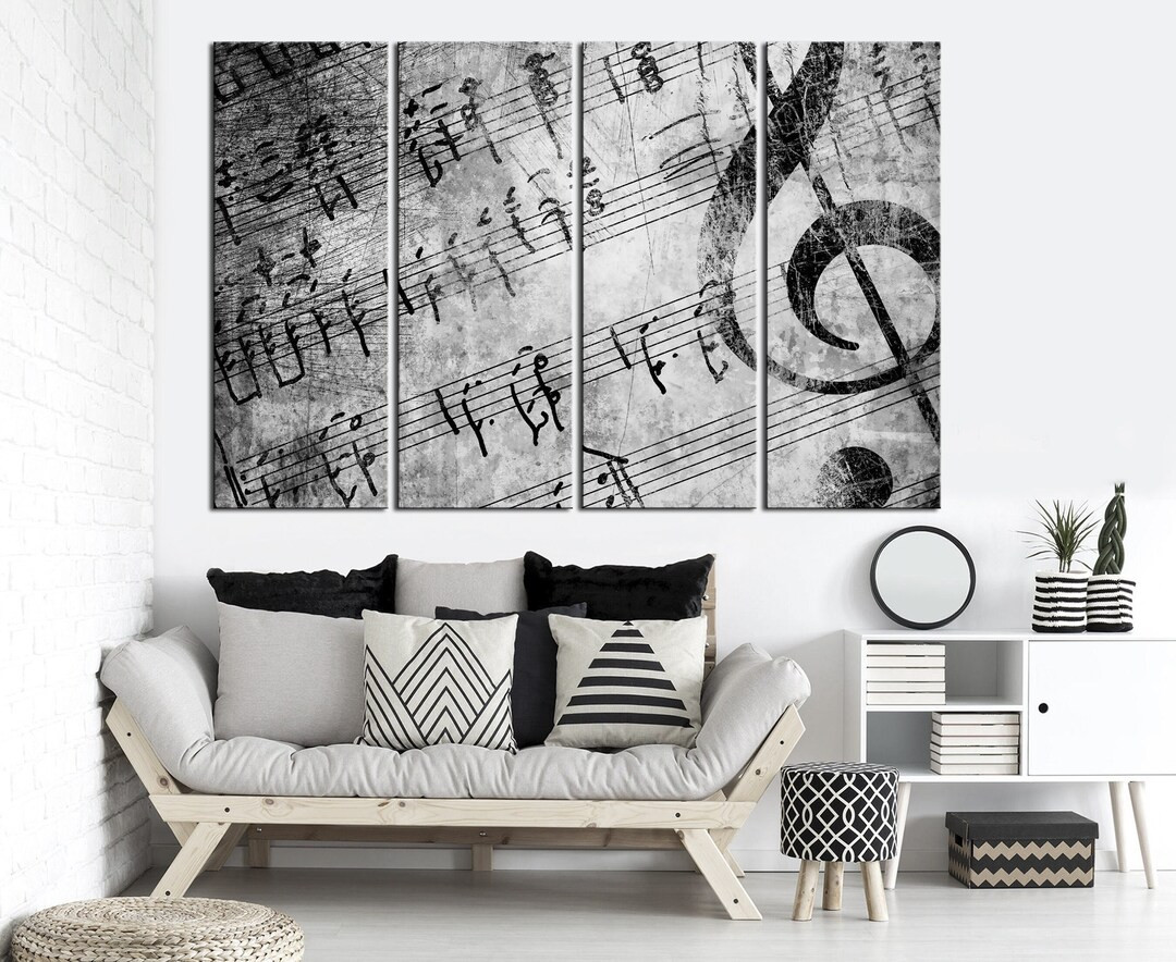 Music Canvas Art Black and White Music Notes Art Prints Treble Clef and Notes Large Canvas Art Mu... | Etsy (US)