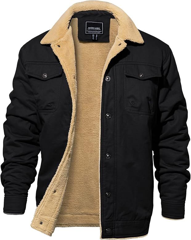 EKLENTSON Jackets for Men Thick Thermal Winter Fleece Lined Lapel Cargo Jackets | Amazon (US)