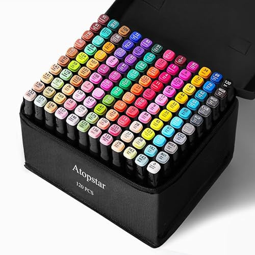 ATOPSTAR 120 Colors Alcohol Markers Artist Drawing Art Markers for Kids Dual Tip Markers for Adult Coloring Painting Supplies Perfect for Gift(120 Black Shell) | Amazon (US)