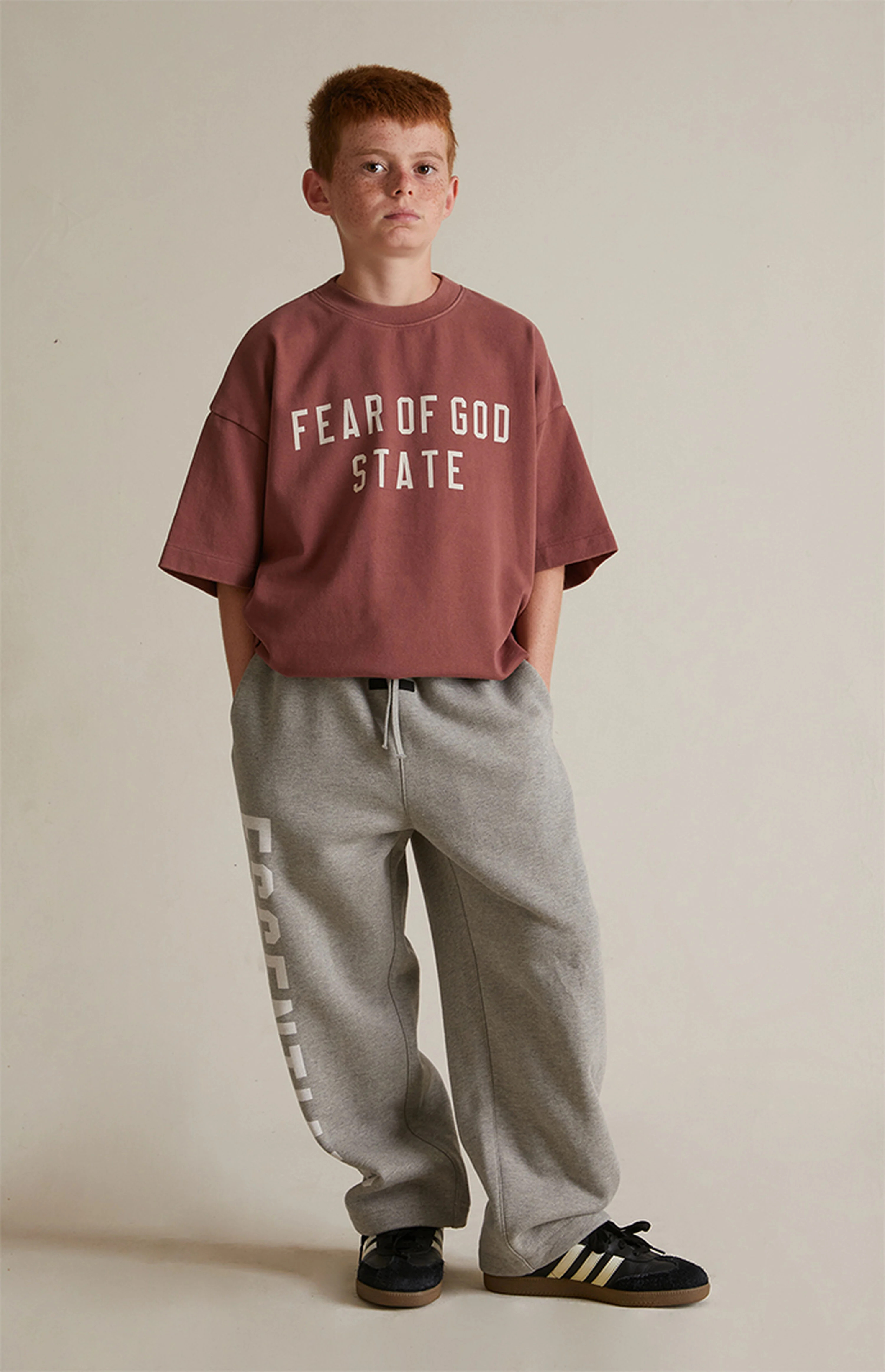 Fear of God Essentials Kids Dark Heather Oatmeal Fleece Relaxed Sweatpants | PacSun