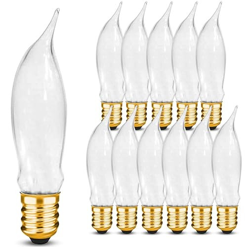 OHLECTRIC CA5 Candelabra Bulbs (12-Pack |Frost) 7.5 Watt Flame Tip Shape Bulbs, E12 Candelabra Base, Dimmable, Decorative Candle Light Bulbs for Chandeliers, 60 Lumens, Warm White 2700K | Amazon (US)