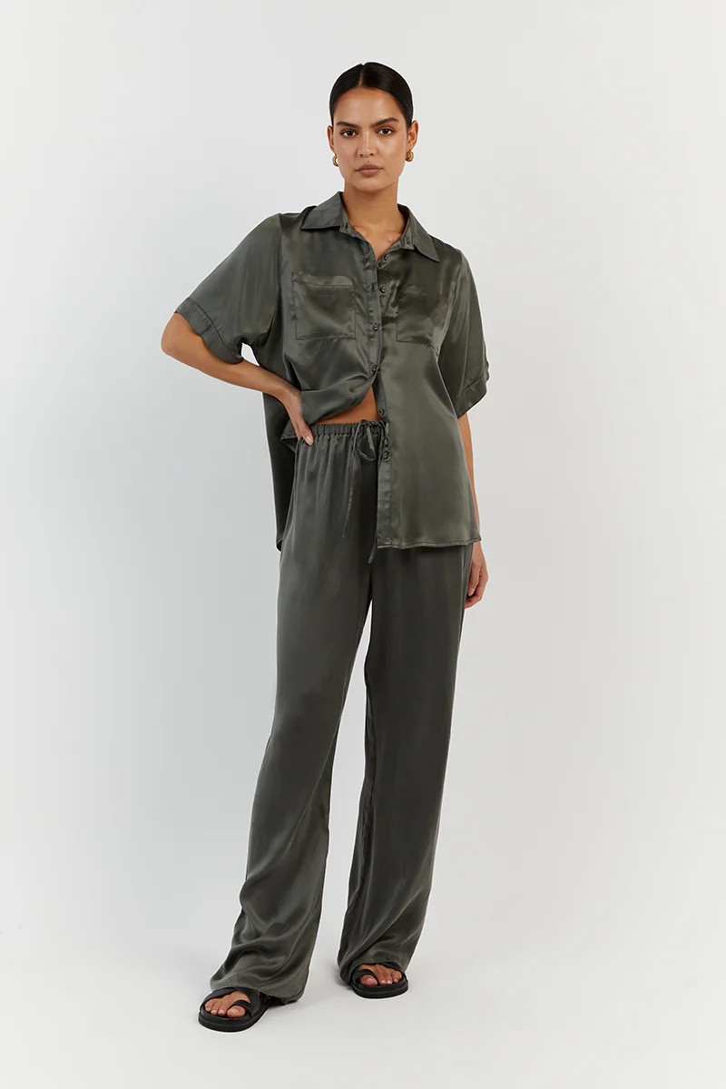 EVANS DARK OLIVE SILK PANT | DISSH