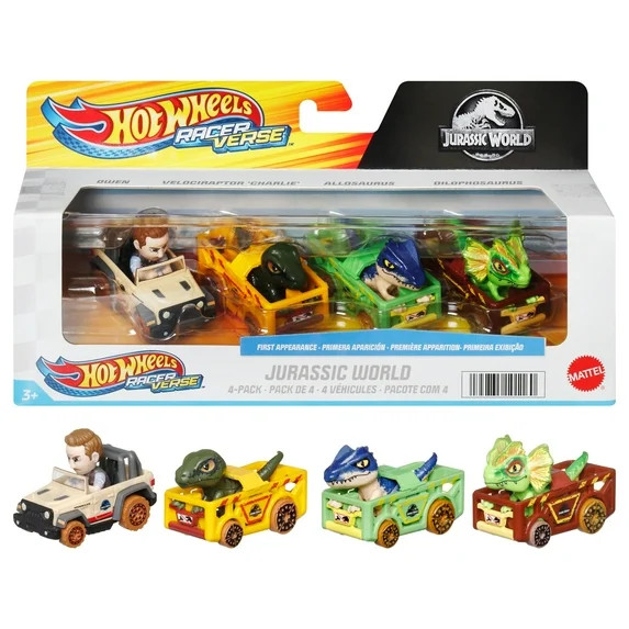 Hot Wheels RacerVerse, Set of 4 Car & Truck Play Vehicles with Jurassic World Characters as Drive... | Walmart (US)