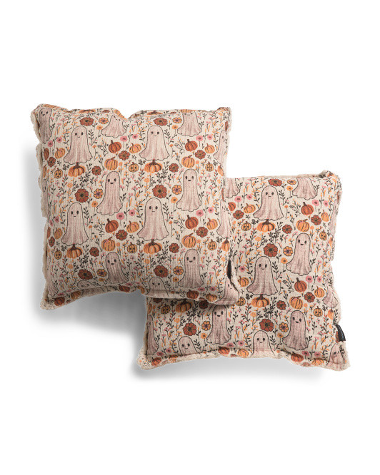20x20in 2pk Ribbed Ghost Pumpkin Frayed Edge Reversible Pillows | TJ Maxx