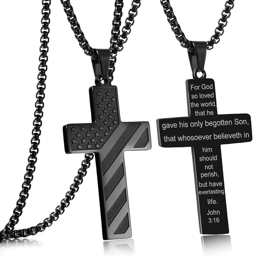 RWQIAN American Flag Cross Necklace for Men Bible Verse, Christian Religious Scriptures Faith Bap... | Amazon (US)