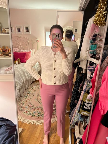 White cardigan, cream cardigan, pink pants, high waisted pants, pink work pants, Ann Taylor pants, tall pants, stretchy pants, comfortable pants, comfortable work pants, lawyer, attorney, business casual, law firm, white lady jacket, cream lady jacket, spring workwear, spring office outfit, spring office style, white cardigan, knit cardigan 

#LTKSeasonal #LTKworkwear #LTKfindsunder100