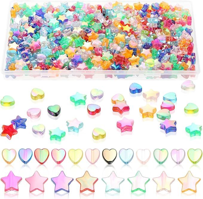 BENBO 600PCS Acrylic Beads Heart Star Shape Beads Clear Acrylic AB Colors Heart Bead Bulk Colorfu... | Amazon (US)