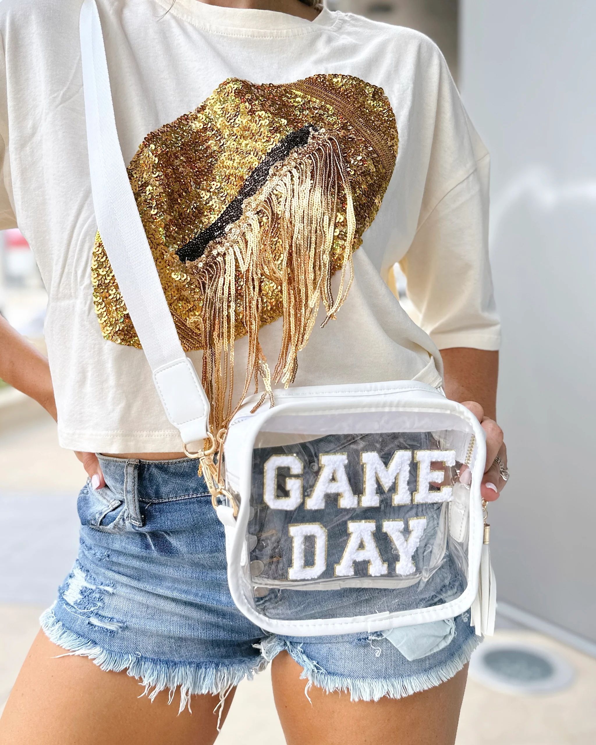 White GAME DAY Chenille-Patch Stadium-Approved Clear Purse  (Pre-Order Ships 9/15) | Live Love Gameday®